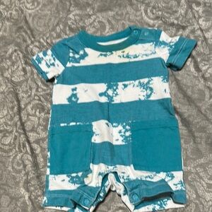 Teal and White Striped Baby Romper